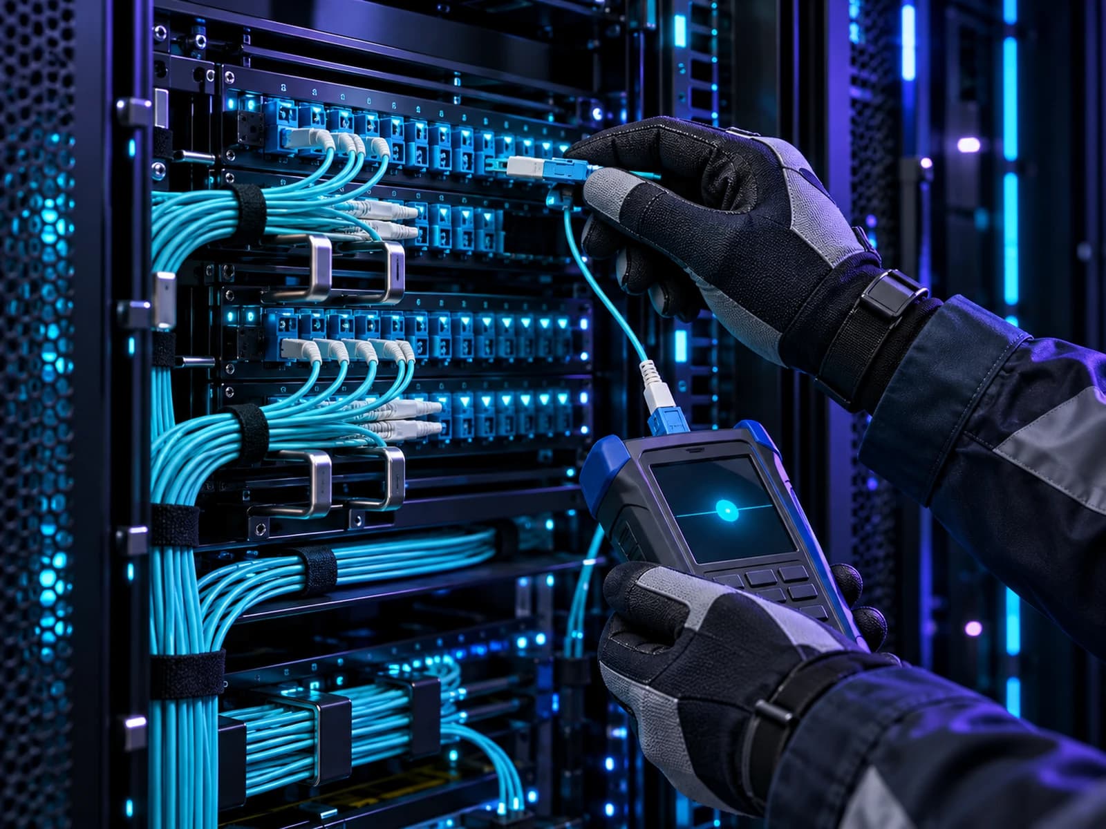 XYRELİS mühendisi kabinet başında ağ altyapısını test ediyor