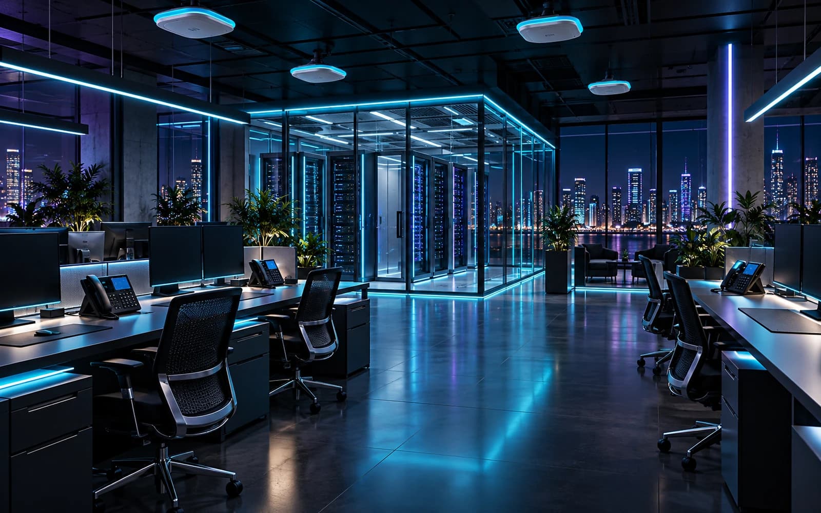 Modern ofis katında kablosuz ağ ve IP telefon altyapısı